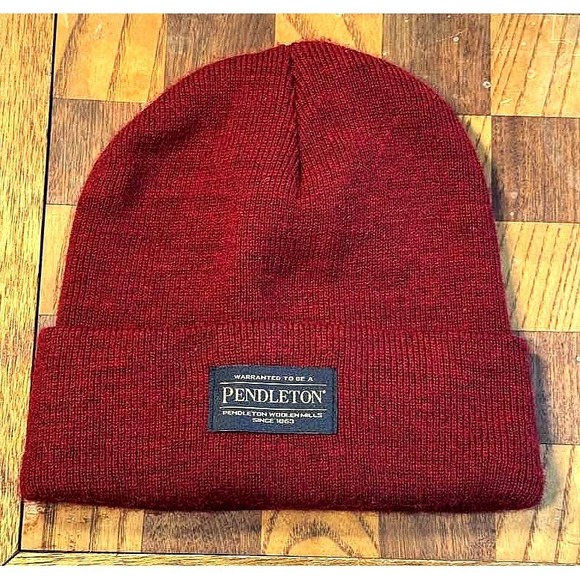 Pendleton Other - Pendleton Red Knit Cuffed Beanie Logo Patch Unisex One Size